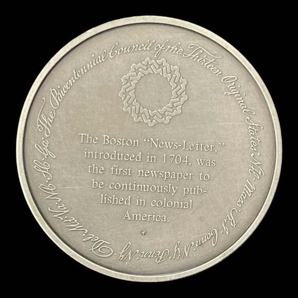 Vintage Medal History of Colonial America Pewter Coin The Boston News-Letter - Picture 2 of 3
